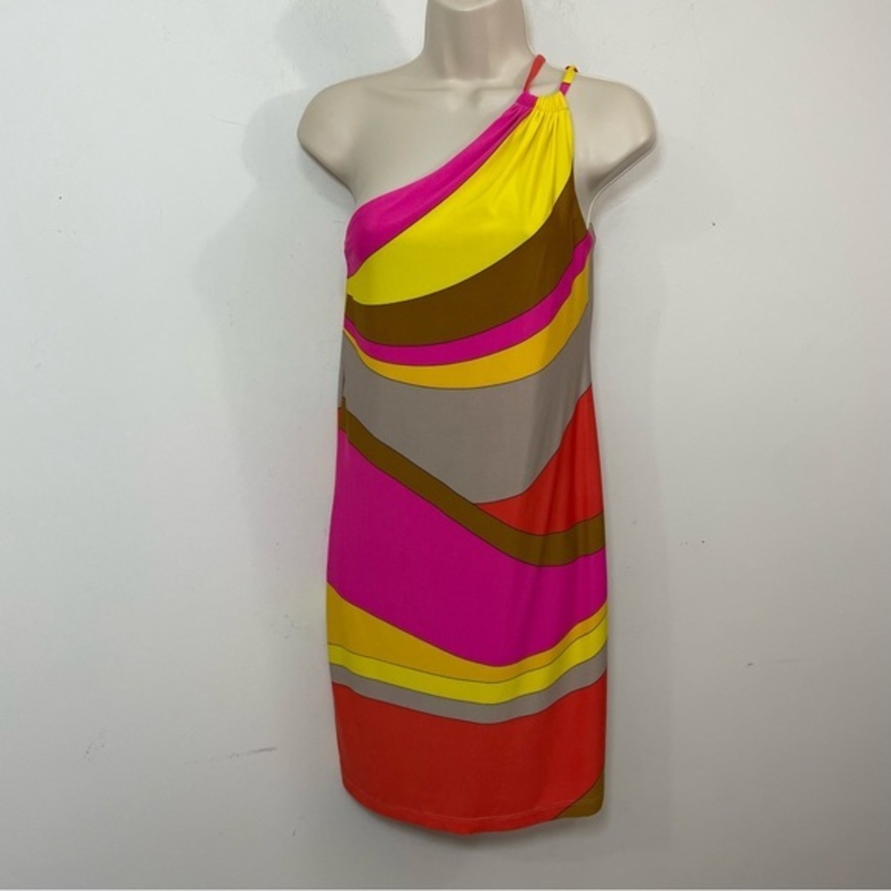 Trina Turk Faraway Vivid Vista One Shoulder Mini Dress Size Small Retro Mod.